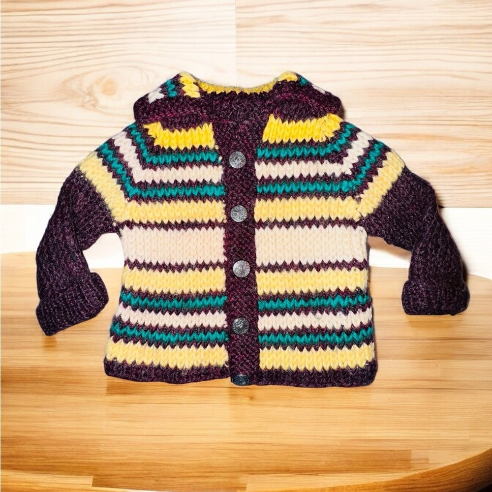 Vintage Hand Knitted Child Baby Infant Little Man Sweater Cardigan